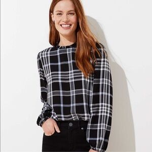 Loft black and white plaid blouse Size large